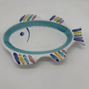 Vintage Small 9-3/4" Caleca Pottery Fish Platter Gorgeous Whimsical